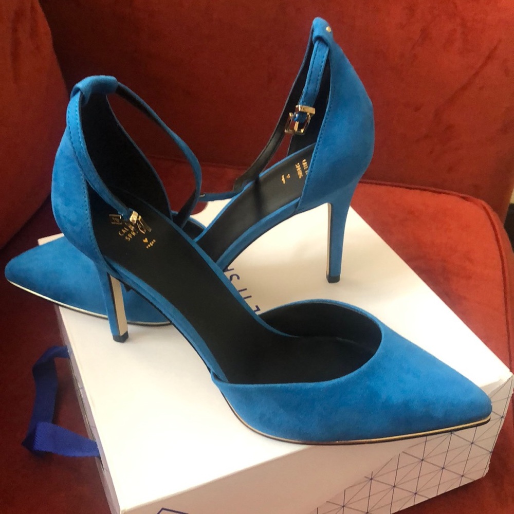 Blue Suede/Gold Ankle Strap Herl